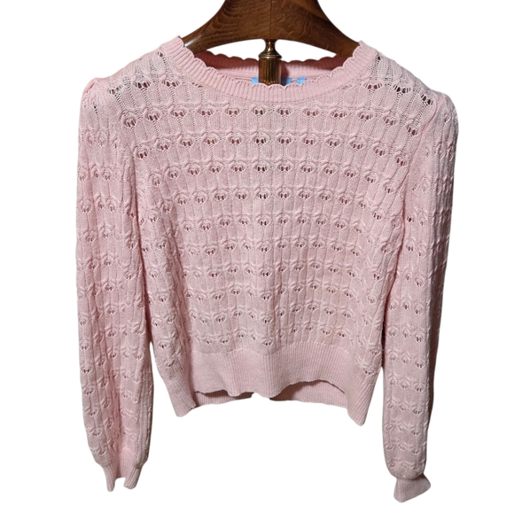 Draper James Puff Sleeve Sweater in Pointelle Pastel Pink Cashmere Blend Size XL - Picture 2 of 7